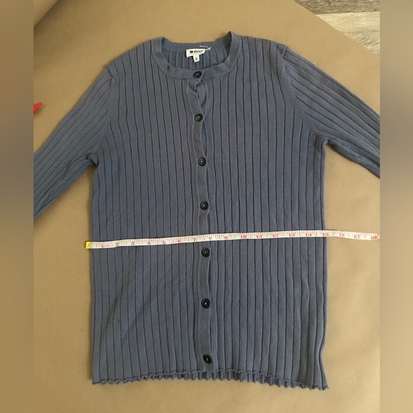 Dusty Blue-Grey Ribbed Cardigan Lettuce-Hem - Picture 1 of 6